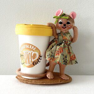 ANNALEE Pumpkin Spice Latte Mouse 5” Autumn Leaf Thanksgiving Fall Harvest w/Tag